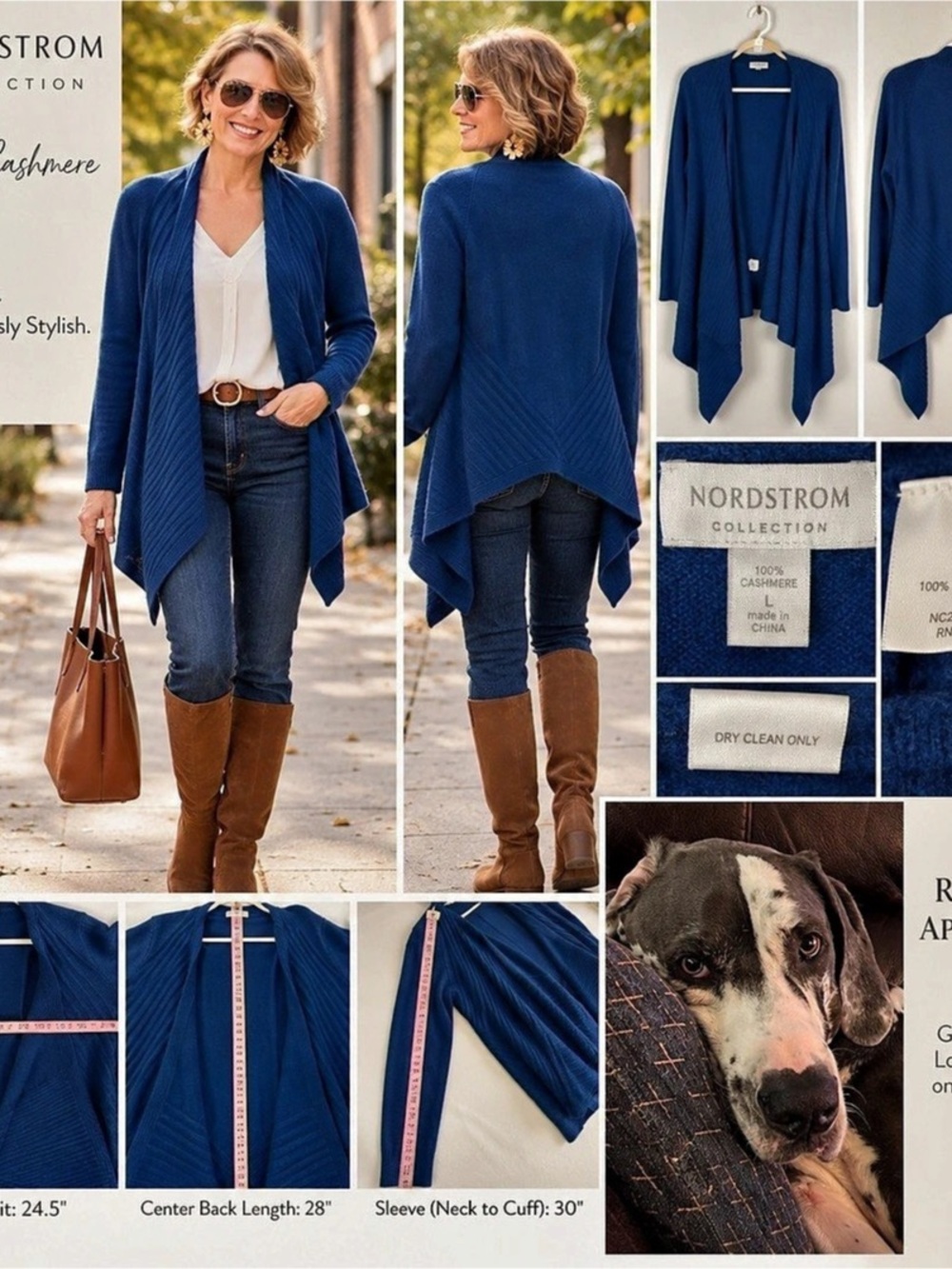 Nordstrom Collection Cashmere Open Front Draped Cardigan Blue Large
